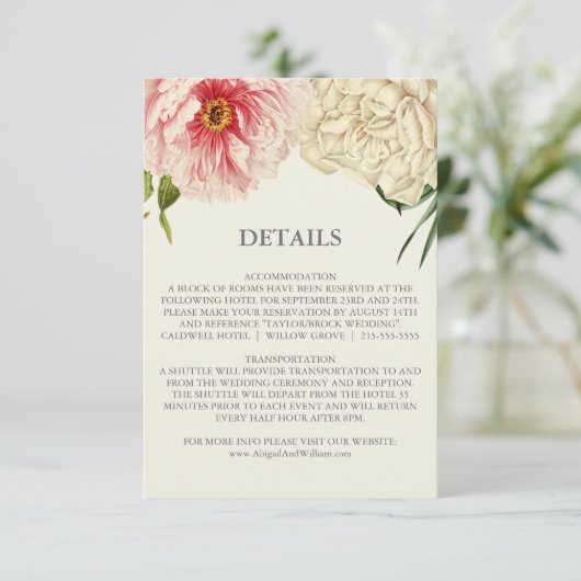 Kaart Engelse Blooms Wedding Details invoegen (Staand voorkant)
