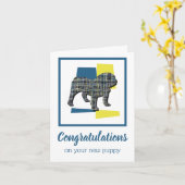 Kaart Engelse Bulldog Puppy Dog Gefeliciteerd (Gele Bloem)