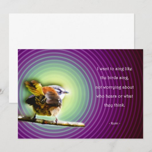 Kaart enkel met gedicht Rumi - Sing like the birds (Voorkant / Achterkant)