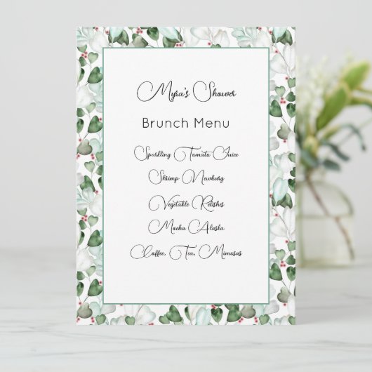 Kaart Eucalyptus Foliage Waterverf Menu (Staand voorkant)