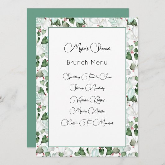 Kaart Eucalyptus Foliage Waterverf Menu (Voorkant / Achterkant)