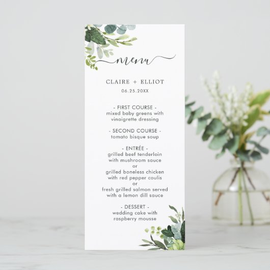 Kaart Eucalyptus Green Foliage Menu (Staand voorkant)