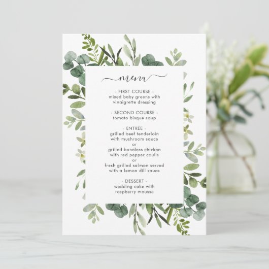 Kaart Eucalyptus Green Foliage Menu (Staand voorkant)