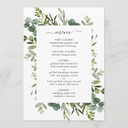 Kaart Eucalyptus Green Foliage Menu (Voorkant)