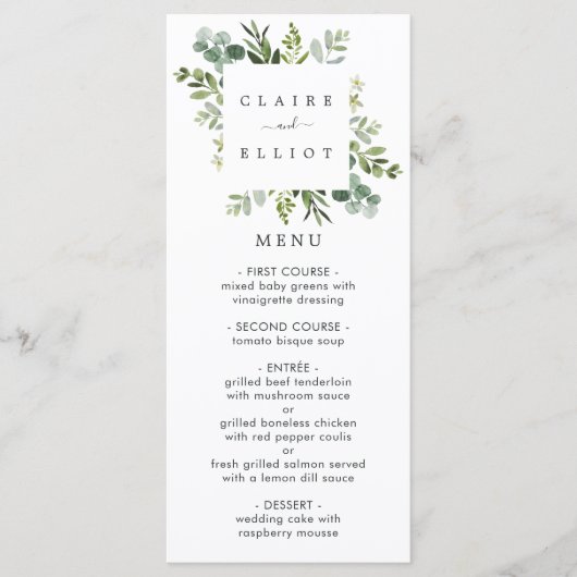 Kaart Eucalyptus Green Foliage Menu (Voorkant)