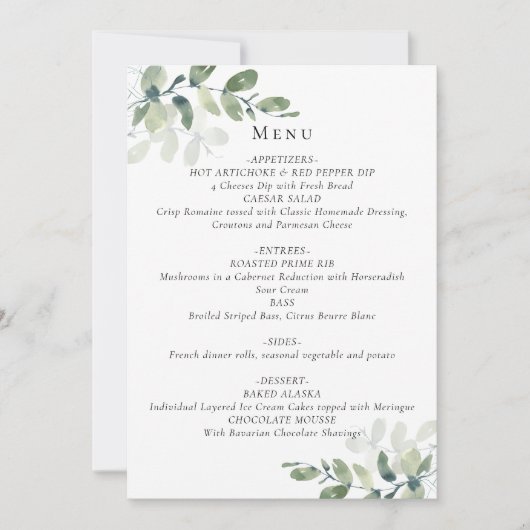 Kaart Eucalyptus Wedding Menu (Voorkant)
