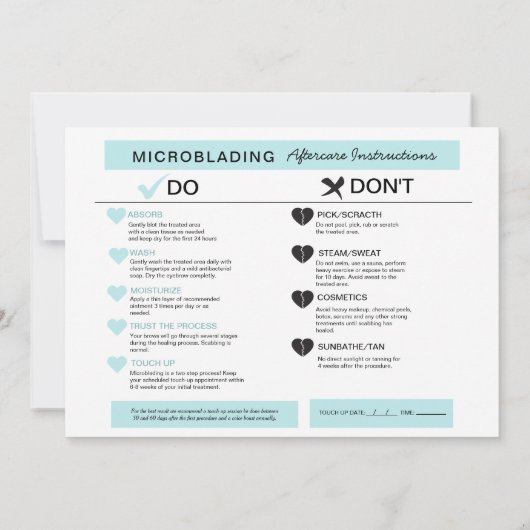 Kaart Eyebrow Microblading Aftercare Instructions (Achterkant)