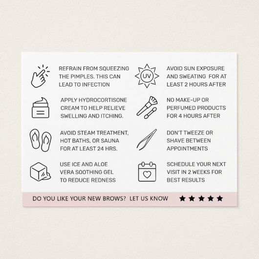 Kaart Eyebrow Threading Aftercare Instructies (Achterkant)