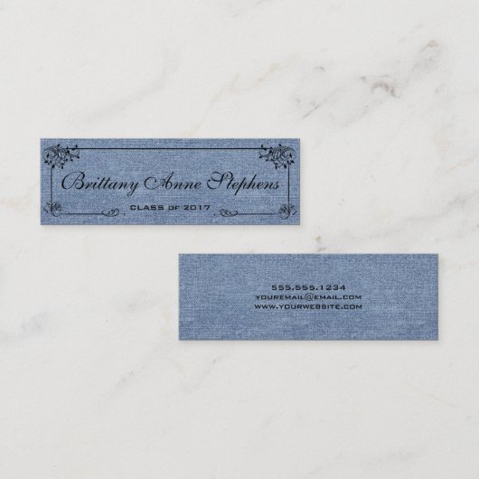 Kaart Faded Denim-Afstuderen naam invoegen Contactkaartje (Voorkant / Achterkant)