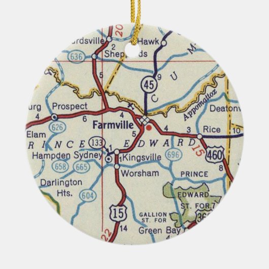  kaart Farmville VA Keramisch Ornament (Voorkant)