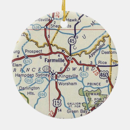  kaart Farmville VA Keramisch Ornament (Achterkant)