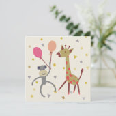 kaart felicitatie aapje met ballon en giraffe (Staand voorkant)