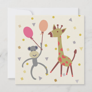 kaart felicitatie aapje met ballon en giraffe