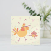 kaart felicitatie kip met dwarsfluit (Staand voorkant)