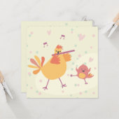 kaart felicitatie kip met dwarsfluit (Voorkant / Achterkant in situ)