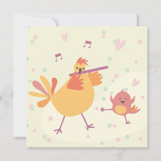 kaart felicitatie kip met dwarsfluit (Voorkant)