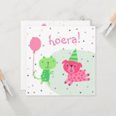 kaart felicitatie poes hond en ballon (Voorkant / Achterkant in situ)