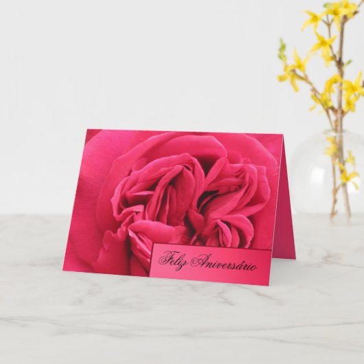Kaart: Feliz Aniversário - het Roze nam toe Kaart (Gele Bloem)
