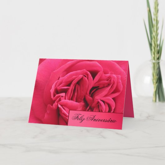 Kaart: Feliz Aniversário - het Roze nam toe Kaart (Voorkant)