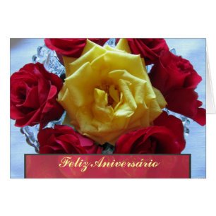 Kaart - Feliz Aniversário - Rosas Amarillas y Roja