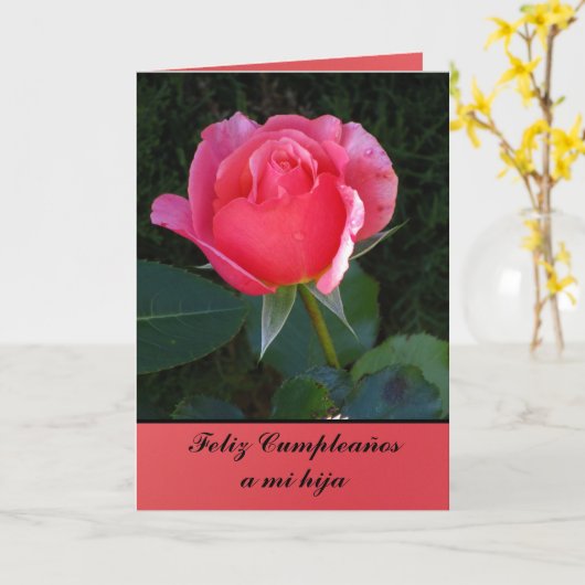 Kaart - Feliz Cumpleaños een mi hija - Rosa rosa (Gele Bloem)