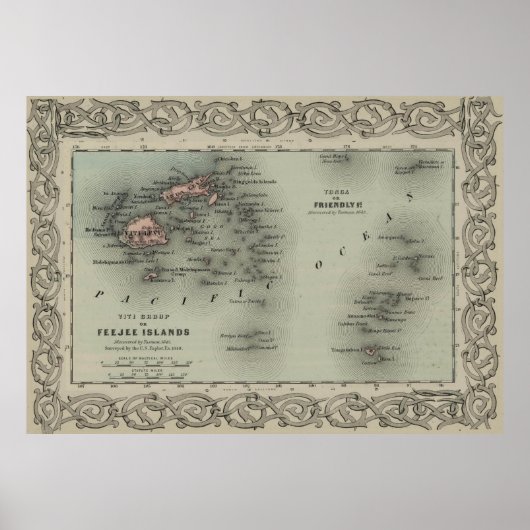 kaart Fiji (1869) Poster (Voorkant)