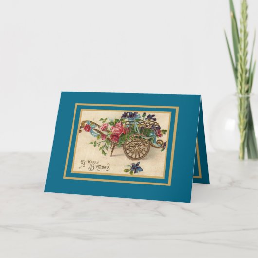Kaart Floral Cart Flowers Happy Birthday (Voorkant)