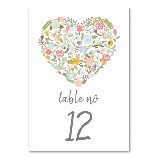 Kaart Floral Heart Table Number (Voorkant)