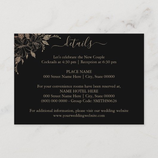 Kaart Floral Lines Wedding Details invoegen (Voorkant)