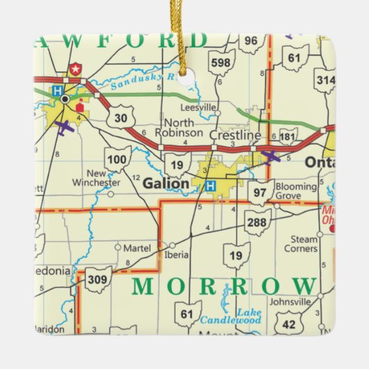 kaart Galion Ohio Keramisch Ornament (Voorkant)