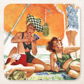 Kaart Game op de strand van Alex Ross Kartonnen Onderzetters (Voorkant)