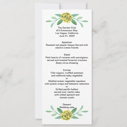 Kaart geel Floral Greenery Foliage Wedding Menu (Voorkant)