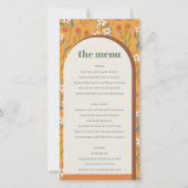 Kaart geel Groovy Retro Arch Floral Wedding Menu (Voorkant)