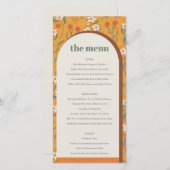 Kaart geel Groovy Retro Arch Floral Wedding Menu (Voorkant / Achterkant)
