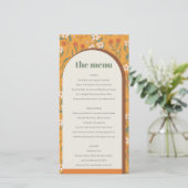 Kaart geel Groovy Retro Arch Floral Wedding Menu (Staand voorkant)