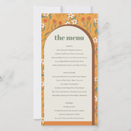 Kaart geel Groovy Retro Arch Floral Wedding Menu