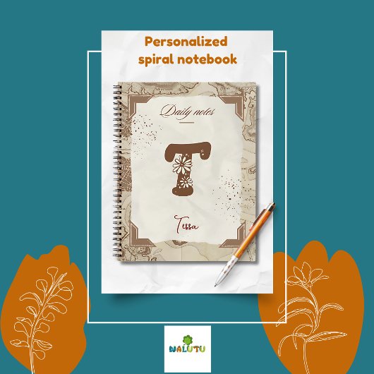 kaart gepersonaliseerd met Initiaal T Notitieboek