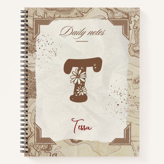 kaart gepersonaliseerd met Initiaal T Notitieboek (Voorkant)