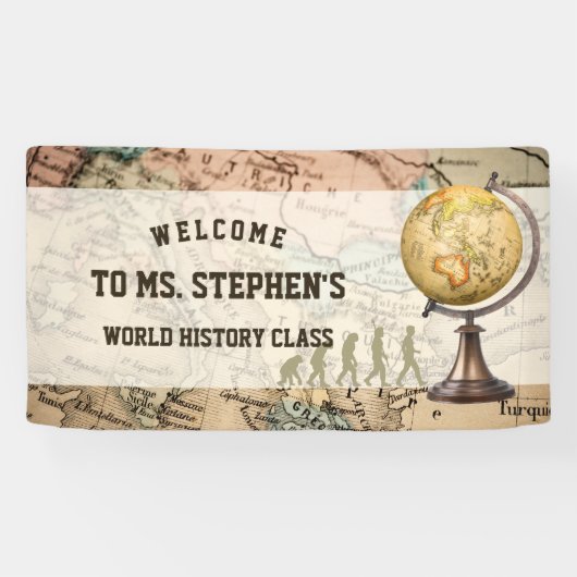  kaart Geschiedenis Leraar Klaslokaal Welkom Spandoek (Horizontaal)