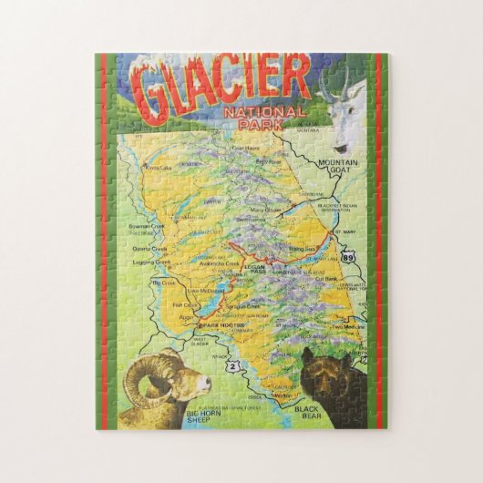 kaart Glacier National Park Legpuzzel (Verticaal)