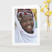 Kaart, "Glimlachende MoslimVrouw in Witte Robe " Kaart (Gele Bloem)