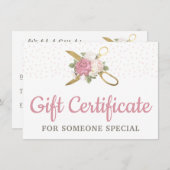 Kaart "Gold Sewing Scissors Floral Gift Certificat (Voorkant / Achterkant)