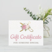 Kaart "Gold Sewing Scissors Floral Gift Certificat (Staand voorkant)
