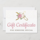 Kaart "Gold Sewing Scissors Floral Gift Certificat (Voorkant)