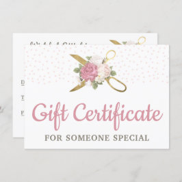 Kaart "Gold Sewing Scissors Floral Gift Certificat