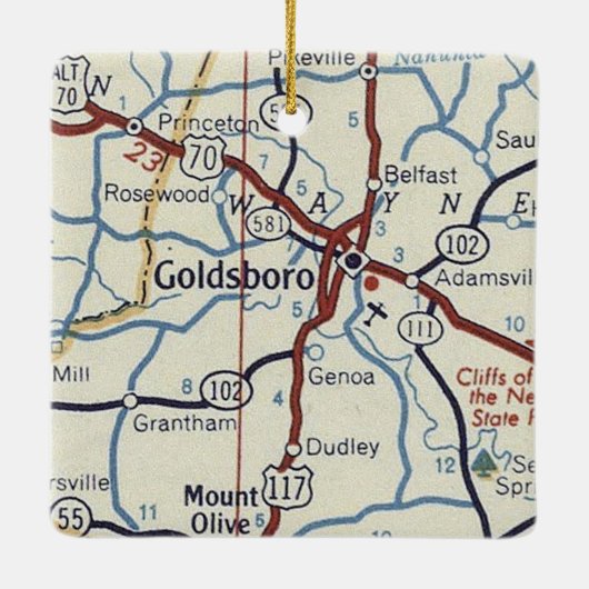  kaart Goldsboro NC Keramisch Ornament (Achterkant)