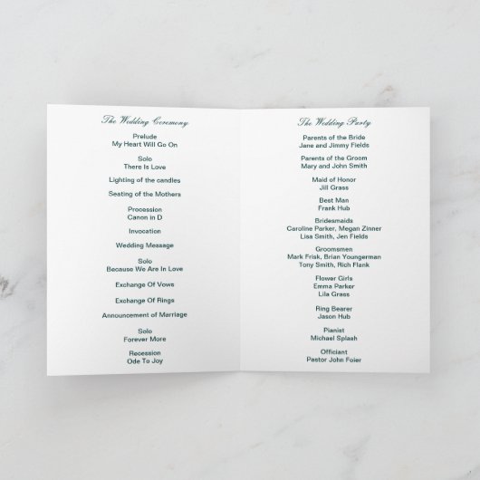 Kaart Green Infinity Wedding Program (Binnen)