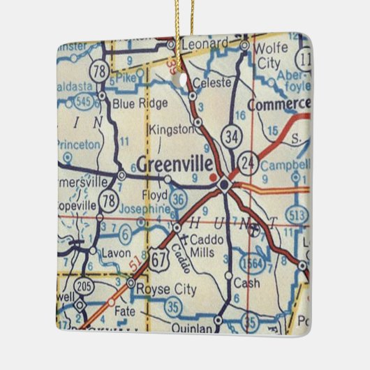  kaart Greenville Texas Keramisch Ornament (Links)