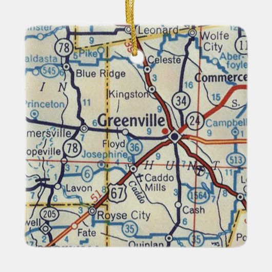 kaart Greenville Texas Keramisch Ornament (Voorkant)