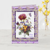 Kaart Greeting  Floral Mauve Flowers (Gele Bloem)